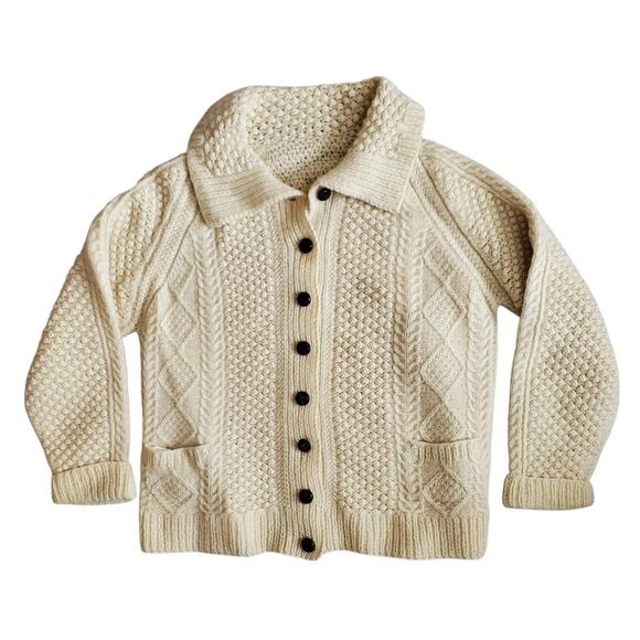 Cream Vintage Heavy Knit Cardigan - Womens Large - Picture 1 of 6
